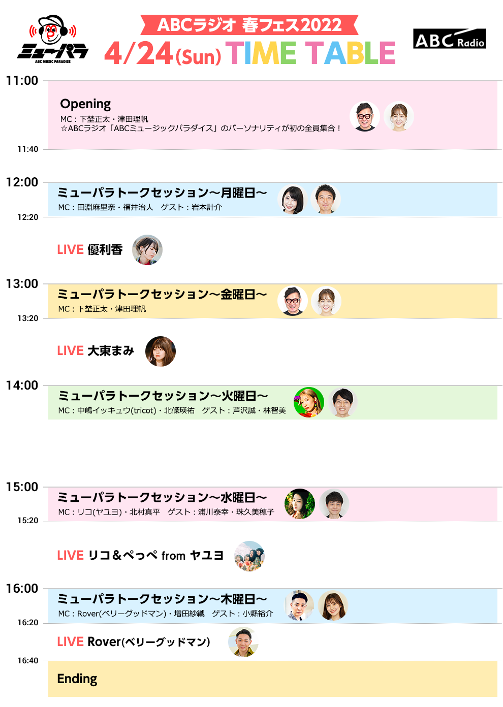 ABCラジオ 春フェス20224/24(Sun) TIME TABLE
